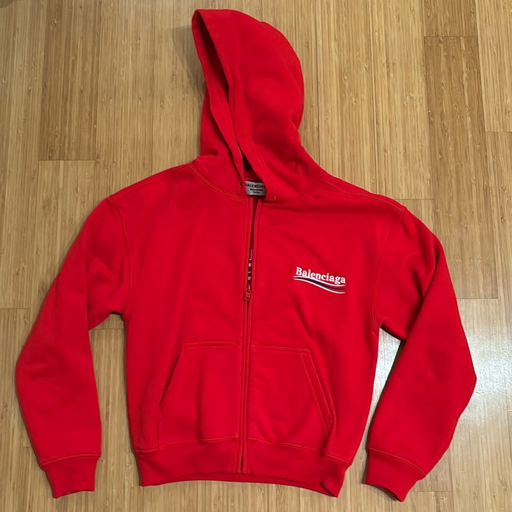 Balenciaga Red Zip Up Hoodie